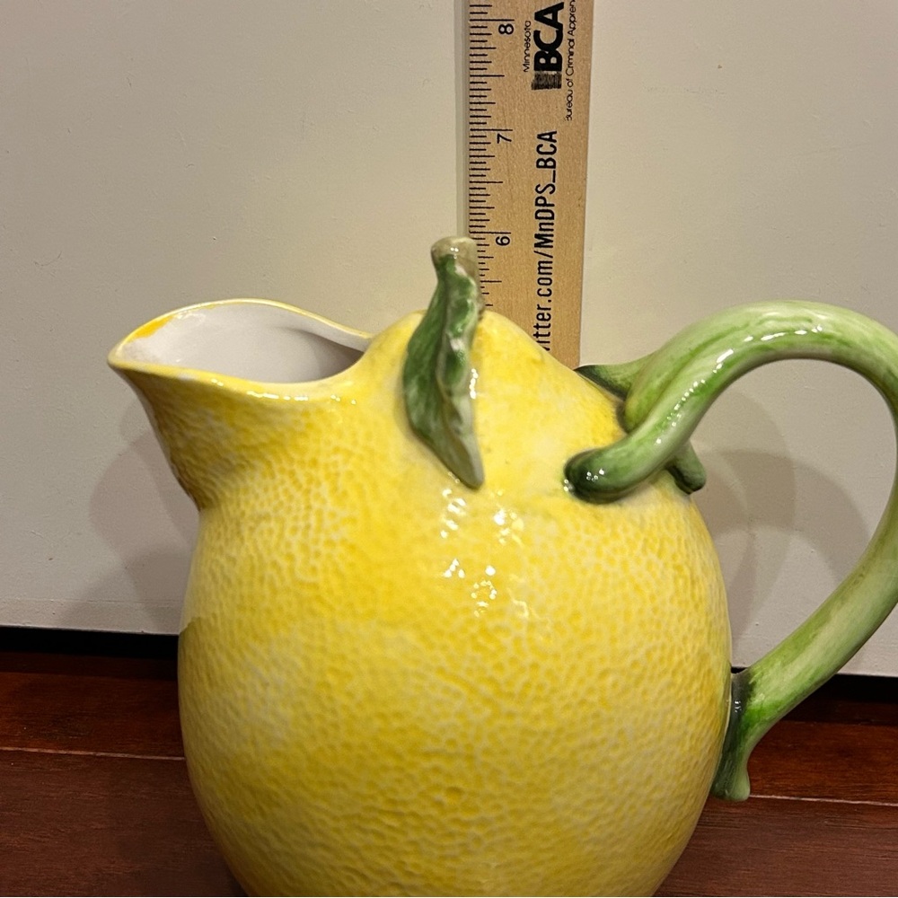 Vintage Ceramic Lemon Pitcher Green Leaf Handle Crafted in Japan hand painted - Picture 9 of 10